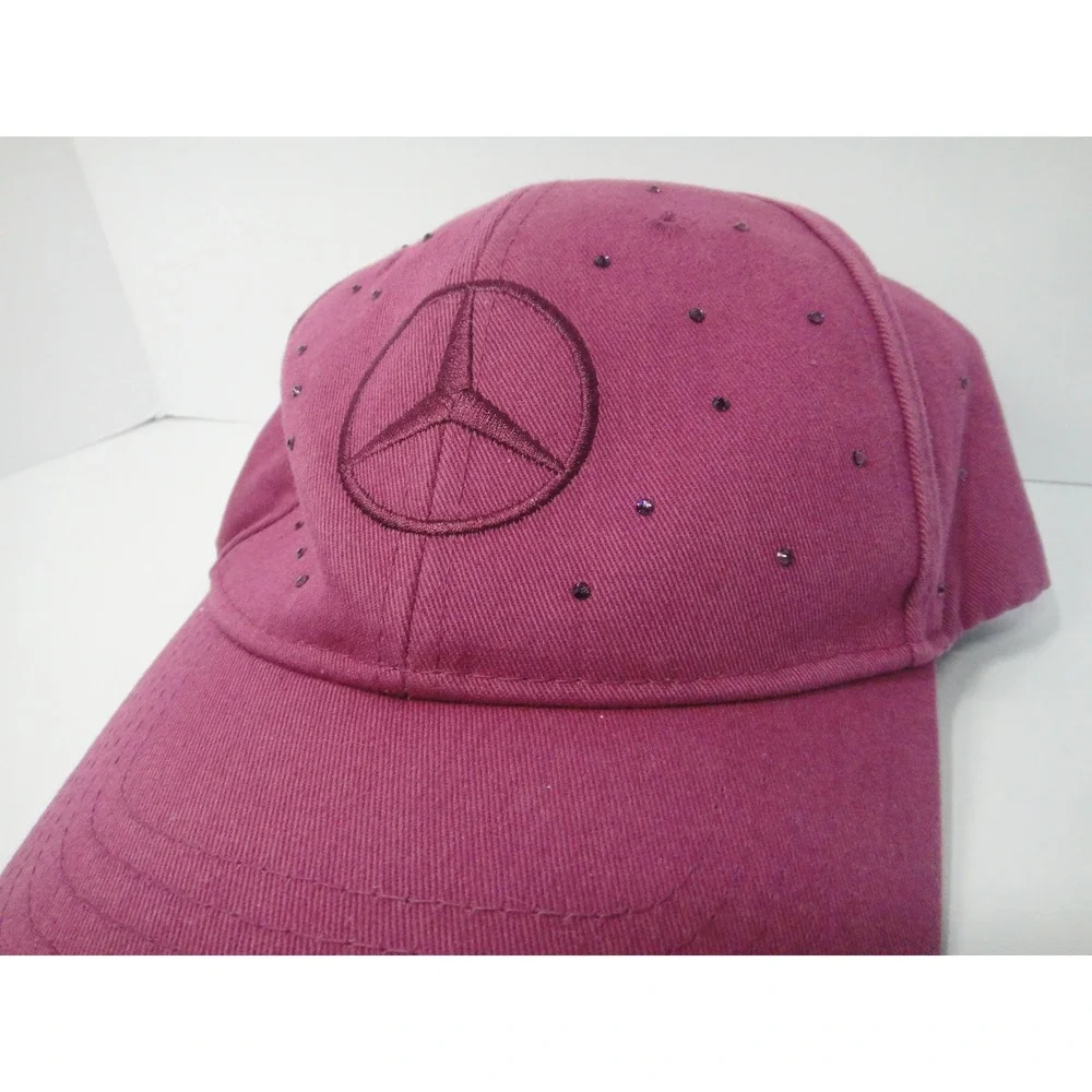 Mercedes-Benz Magenta Pink Rhinestone Embroidered Logo Baseball Cap Hat Women's
